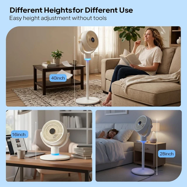 Alt view image 6 of 6 - 3-in-1 Standing Fan for Bedroom with Adjustable Height, Oscillating Fan with 120°+ 90° Omni-Directional Airflow, Pedestal & Tabletop Fan with 3 Speeds & 12H Timer for Home/Dorm/Office