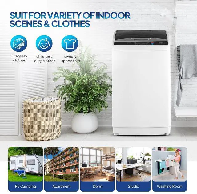 Alt view image 6 of 7 - 25LBS Fully Automatic Washer, 2 in 1 Portable Washing Machine, Top Load Washer and Spin Dryer Combo with Drain Pump, 10 Washing Programs & 5 Water Level for Home, Apartment