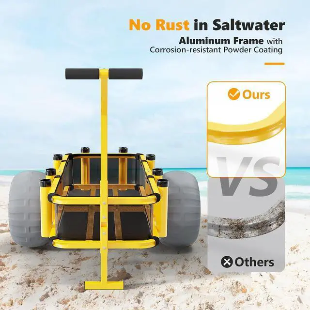 Alt view image 5 of 7 - Beach Fishing Cart, Beach Wagon Trolley with 16" Big Balloon Wheels for Sand, Foldable Trailer with Large Cargo Deck, 400 lbs Load Capacity, 8 Fishing Rods Holders, Mesh Bag, Hand Pump