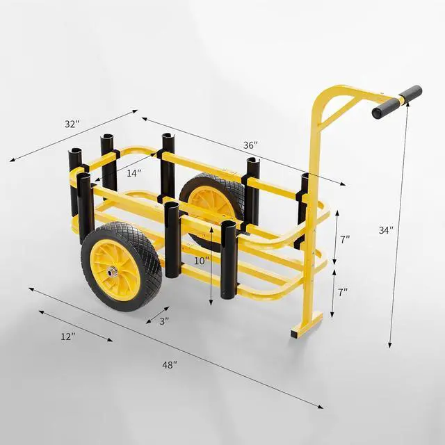 Alt view image 6 of 7 - Beach Fishing Cart, Beach Wagon Trolley with 12" Big No-Flat Airless Tires, Foldable Beach Trailer with Large 36" x 16" Cargo Basket, 250 lbs Load Capacity, 7 Fishing Rods Holder