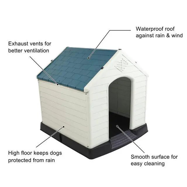 Alt view image 5 of 7 - Plastic Dog House, Pet Dog Kennel Water Resistant for Small Medium Sized Dogs with Door, Indoor & Outdoor Use (28" H)