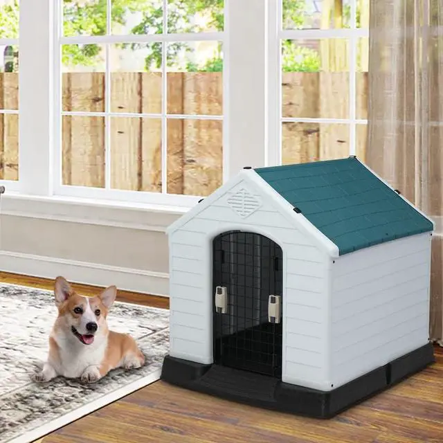 Alt view image 6 of 7 - Plastic Dog House, Pet Dog Kennel Water Resistant for Small Medium Sized Dogs with Door, Indoor & Outdoor Use (28" H)