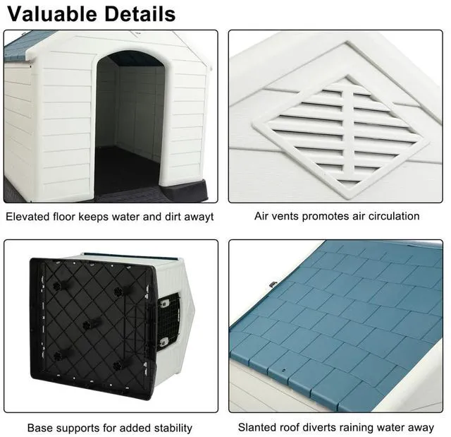 Alt view image 4 of 7 - Plastic Dog House, Pet Dog Kennel Water Resistant for Small Medium Sized Dogs with Door, Indoor & Outdoor Use (28" H)