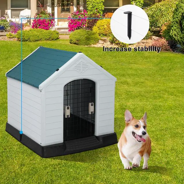 Alt view image 2 of 7 - Plastic Dog House, Pet Dog Kennel Water Resistant for Small Medium Sized Dogs with Door, Indoor & Outdoor Use (32.7" H)
