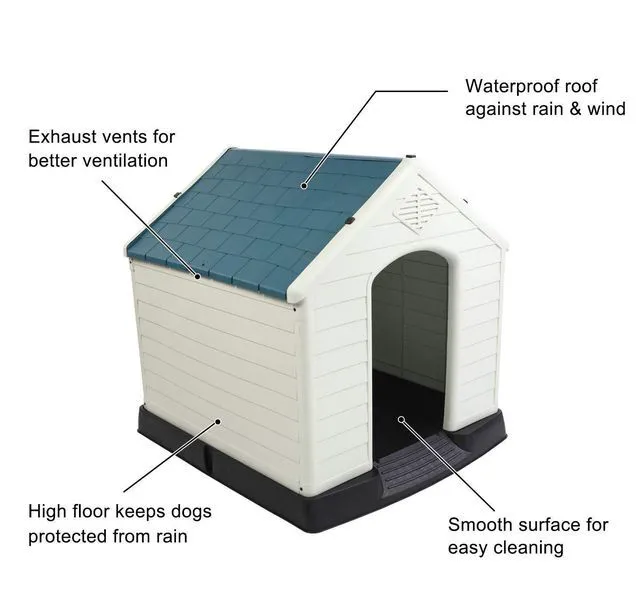 Alt view image 5 of 7 - Plastic Dog House, Pet Dog Kennel Water Resistant for Small Medium Sized Dogs with Door, Indoor & Outdoor Use (32.7" H)