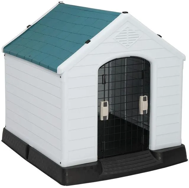 Alt view image 7 of 7 - Plastic Dog House, Pet Dog Kennel Water Resistant for Small Medium Sized Dogs with Door, Indoor & Outdoor Use (32.7" H)