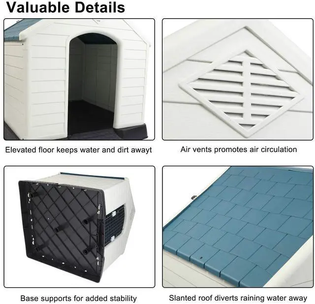 Alt view image 4 of 7 - Plastic Dog House, Pet Dog Kennel Water Resistant for Small Medium Sized Dogs with Door, Indoor & Outdoor Use (32.7" H)