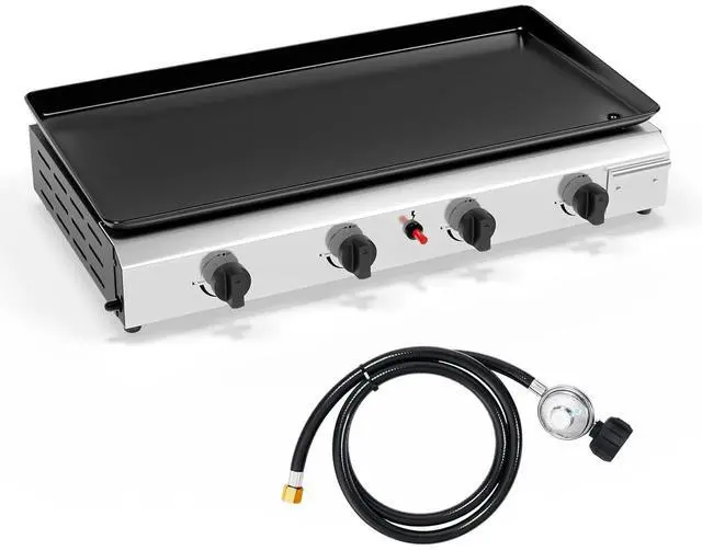 Main image of 4 Burner Portable Propane Griddle, 40,000BTU Gas Grill with Enameled Tray, Rolling Flat Top Gas Grill with Electronic Ignition & Regulator for Outdoor Camping Cooking BBQ