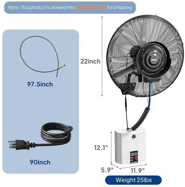 Alt view image 6 of 7 - 20-inch Wall Mount Mist Fan with Water Tank, 4-speed High Velocity Industrial Wall Misting Fan with BLDC Motor, Waterproof Outdoor Wall Oscillating Fan, Patio, Greenhouse, Commercial UL Listed