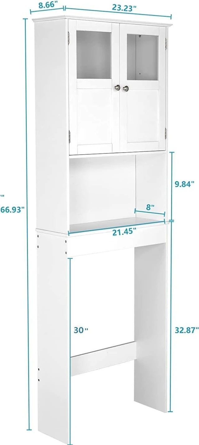 Alt view image 2 of 7 - Over the Toilet Storage Cabinet with Adjustable Shelf White Bathroom Floor Organizer Space Saver with Double Doors, 67" Height