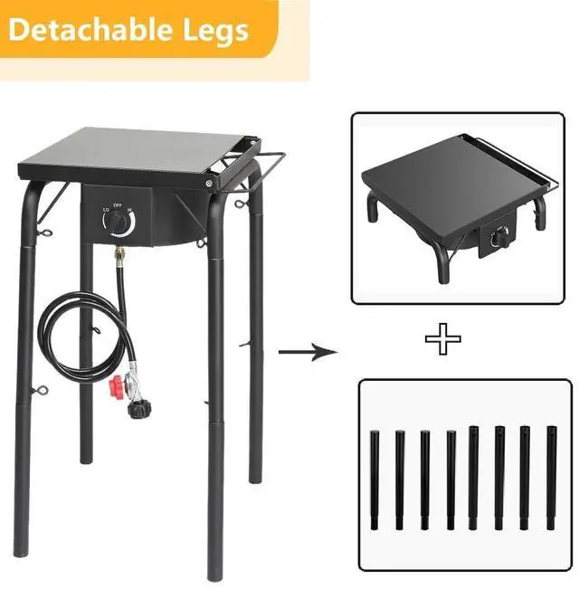 Alt view image 6 of 7 - Single Burner Gas Stove Propane Stove, 100,000 BTU High Power Portable Outdoor Camp Cooker Stove with Regulator, Adjustable Height & Side Shelf for Backyard, Camping, Tailgating