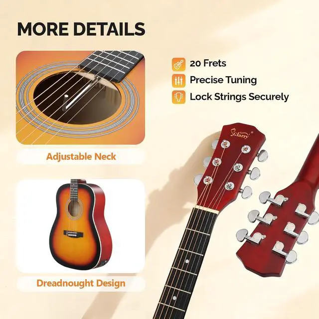 Alt view image 5 of 7 - 41in Full Size Acoustic Electric Guitar Beginner Kit with 15W Amp, 5-band EQ Cutway Design 6 Strings Electric Acoustic Guitar with Bag, Strap, Picks, Strings, Wrench (Sunset, 41in)