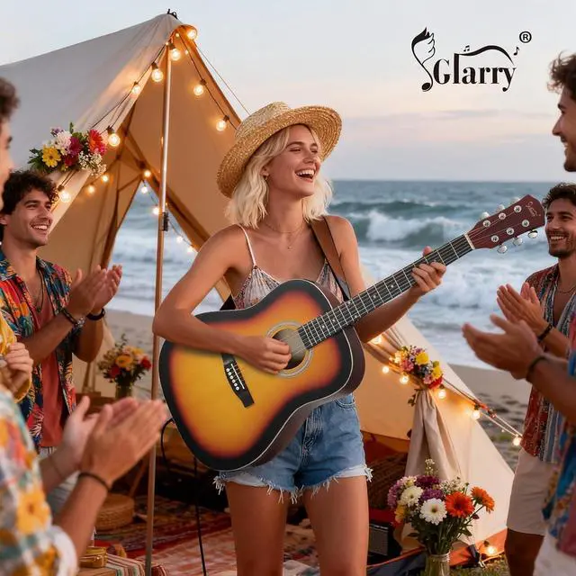 Alt view image 7 of 7 - 41in Full Size Acoustic Electric Guitar Beginner Kit with 15W Amp, 5-band EQ Cutway Design 6 Strings Electric Acoustic Guitar with Bag, Strap, Picks, Strings, Wrench (Sunset, 41in)