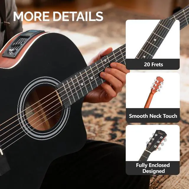 Alt view image 5 of 7 - 41in Full Size Acoustic Electric Guitar Beginner Kit with 15W Amp, 5-band EQ Cutway Design 6 Strings Electric Acoustic Guitar with Bag, Strap, Picks, Strings, Wrench (Black, 41in)
