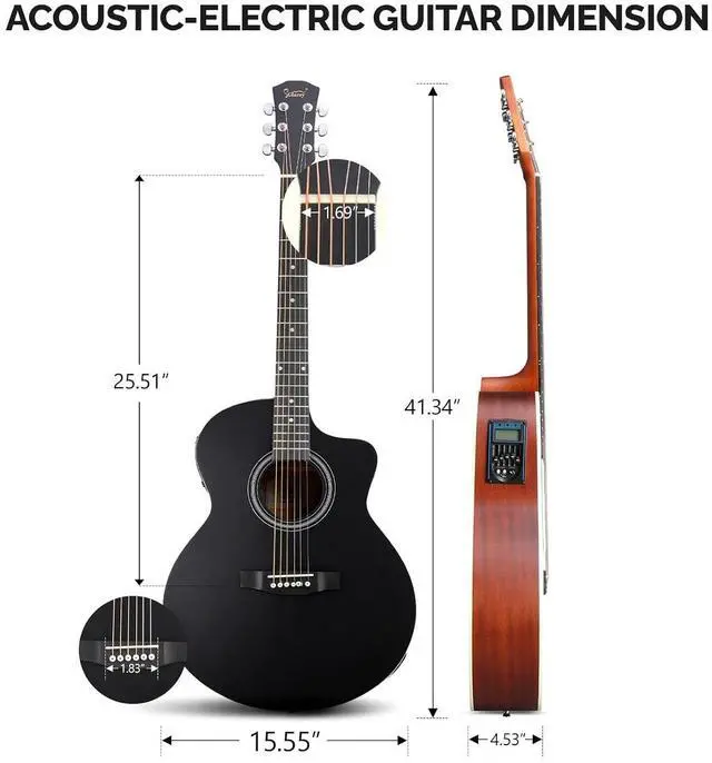 Alt view image 6 of 7 - 41in Full Size Acoustic Electric Guitar Beginner Kit with 15W Amp, 5-band EQ Cutway Design 6 Strings Electric Acoustic Guitar with Bag, Strap, Picks, Strings, Wrench (Black, 41in)