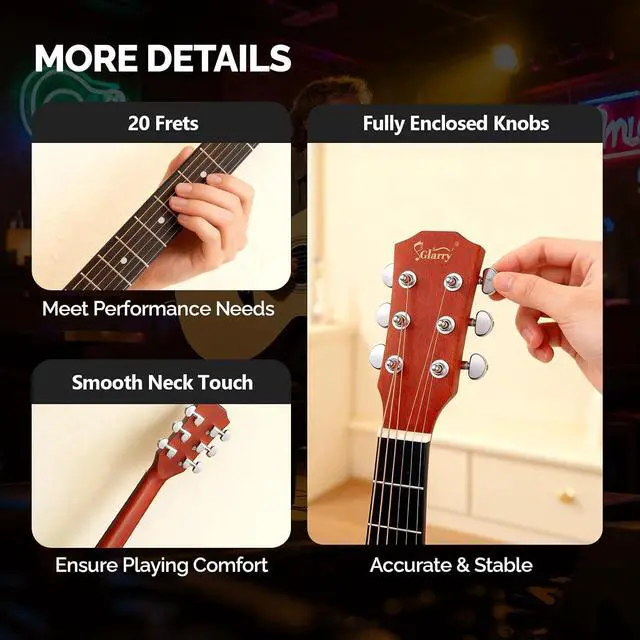 Alt view image 5 of 7 - 36in Acoustic Electric Guitar Beginner Kit with 15W Amp, 5-band EQ Cutway Design 6 Strings Electric Acoustic Guitar with Bag, Strap, Picks, Strings, Wrench (Natural, 36in)