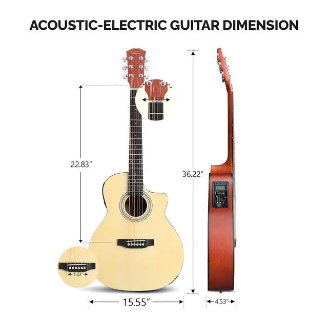 Alt view image 6 of 7 - 36in Acoustic Electric Guitar Beginner Kit with 15W Amp, 5-band EQ Cutway Design 6 Strings Electric Acoustic Guitar with Bag, Strap, Picks, Strings, Wrench (Natural, 36in)