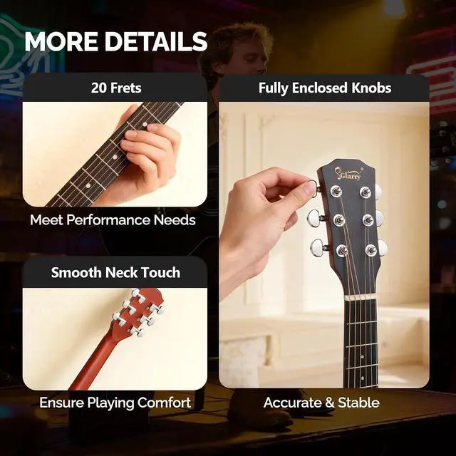 Alt view image 5 of 7 - 36in Full Size Acoustic Electric Guitar Beginner Kit with 15W Amp, 5-band EQ Cutway Design 6 Strings Electric Acoustic Guitar with Bag, Strap, Picks, Strings, Wrench (Black, 36in)