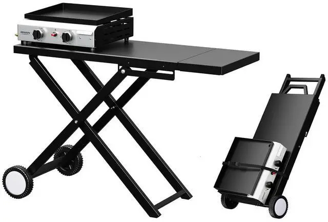 Main image of Foldable Flat Top Grill with 2 Burner, Powerful 20,000 BTU Propane Gas Grills with Ignition, Enamel Griddle, Side Shelf & Portable Cart with Wheels for Outdoor Camping Hibachi Grill Use