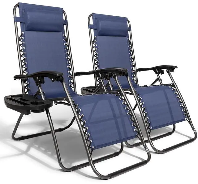 Main image of Infinity Zero Gravity Chair, Outdoor Lounge Patio Chairs with Pillow and Utility Tray Adjustable Folding Recliner for Deck,Patio,Beach,Yard Pack 2 (Blue)