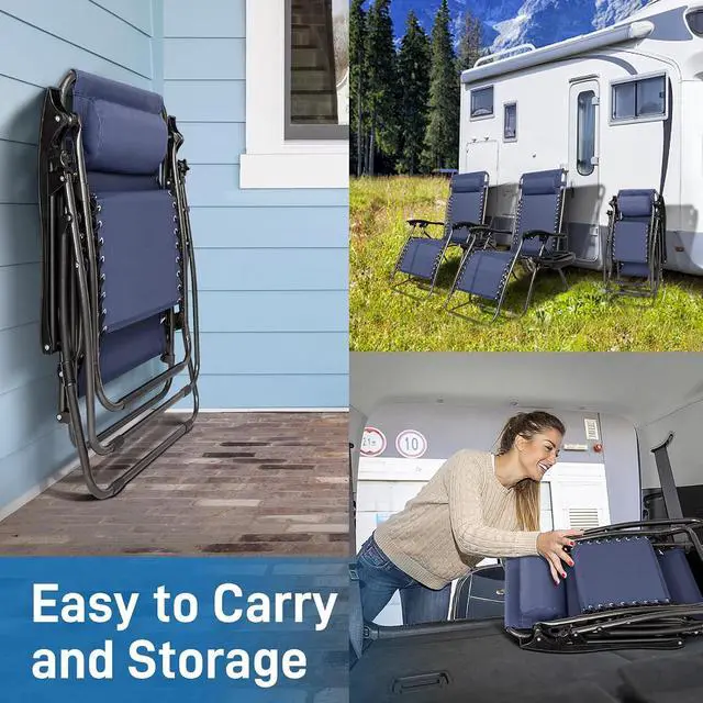 Alt view image 7 of 7 - Infinity Zero Gravity Chair, Outdoor Lounge Patio Chairs with Pillow and Utility Tray Adjustable Folding Recliner for Deck,Patio,Beach,Yard Pack 2 (Blue)