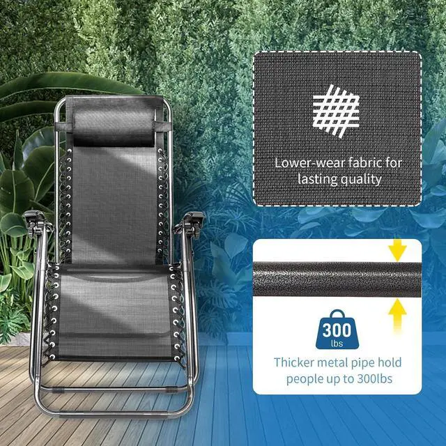 Alt view image 4 of 7 - Zero Gravity Chair Set of 2 Patio Folding Lounge Chairs Outdoor Recliners with Pillow and Cup Holder Adjustable Reclining Lawn Chair for Deck,Patio,Beach,Yard (Black)