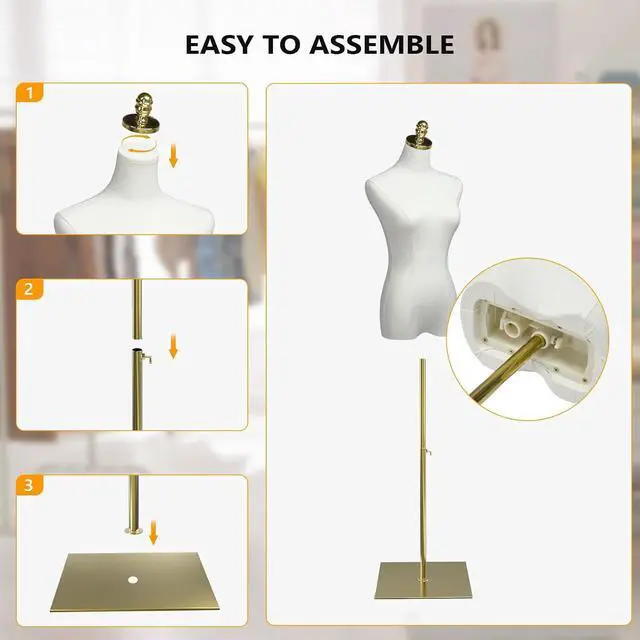 Alt view image 6 of 7 - Female Dress Form for Clothing Presentation, Height Adjustable Women Mannequin Torse Body with Stable Gold Finish Metal Stand, Clothing Dress Jewelry Display Sewing Model (Beige, Regular)