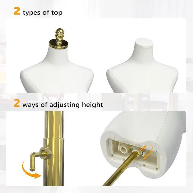 Alt view image 5 of 7 - Female Dress Form for Clothing Presentation, Height Adjustable Women Mannequin Torse Body with Stable Gold Finish Metal Stand, Clothing Dress Jewelry Display Sewing Model (Beige, Regular)