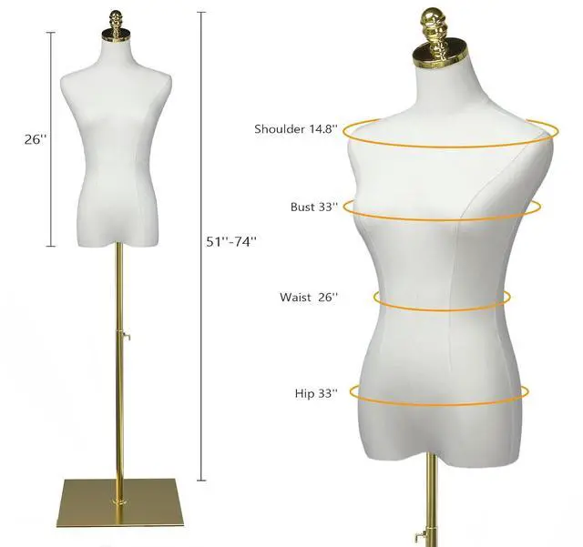Alt view image 2 of 7 - Female Dress Form for Clothing Presentation, Height Adjustable Women Mannequin Torse Body with Stable Gold Finish Metal Stand, Clothing Dress Jewelry Display Sewing Model (Beige, Regular)