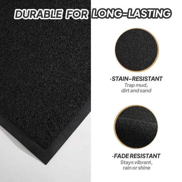 Alt view image 3 of 7 - Indoor Outdoor Door Mat, Large Non Slip Dirt Trapper Entry Rug with Rubber Backing, Fade & Stain Resistant Heavy Duty Low Profile Absorbent Doormat for Commercial Use, 35"×59", Black