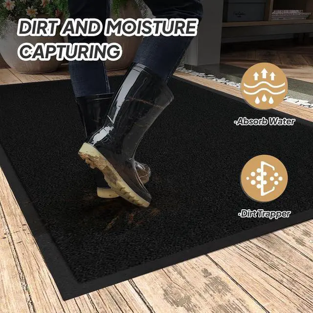 Alt view image 5 of 7 - Indoor Outdoor Door Mat, Large Non Slip Dirt Trapper Entry Rug with Rubber Backing, Fade & Stain Resistant Heavy Duty Low Profile Absorbent Doormat for Commercial Use, 35"×70.9", Black