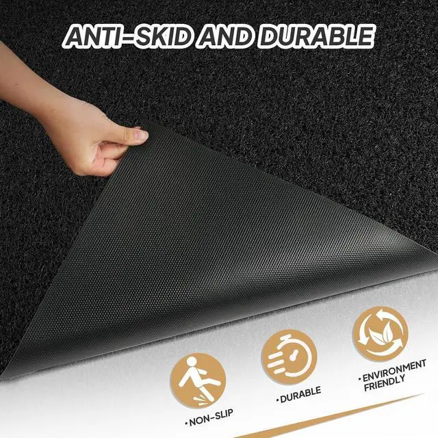 Alt view image 4 of 7 - Indoor Outdoor Door Mat, Large Non Slip Dirt Trapper Entry Rug with Rubber Backing, Fade & Stain Resistant Heavy Duty Low Profile Absorbent Doormat for Commercial Use, 35"×70.9", Black