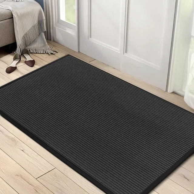 Main image of Indoor Outdoor Door Mat, Large Non Slip Dirt Trapper Entry Rug with Rubber Backing, Fade & Stain Resistant Heavy Duty Low Profile Absorbent Doormat for Commercial Use, 35"×47", Dark Grey