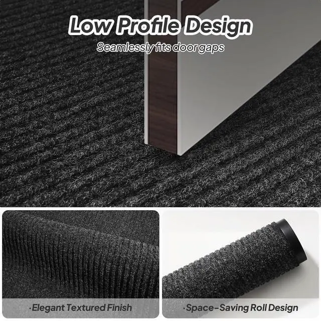 Alt view image 7 of 7 - Indoor Outdoor Door Mat, Large Non Slip Dirt Trapper Entry Rug with Rubber Backing, Fade & Stain Resistant Heavy Duty Low Profile Absorbent Doormat for Commercial Use, 35"×59", Dark Grey