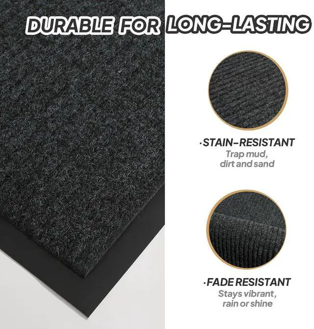 Alt view image 3 of 7 - Indoor Outdoor Door Mat, Large Non Slip Dirt Trapper Entry Rug with Rubber Backing, Fade & Stain Resistant Heavy Duty Low Profile Absorbent Doormat for Commercial Use, 35"×47", Dark Grey