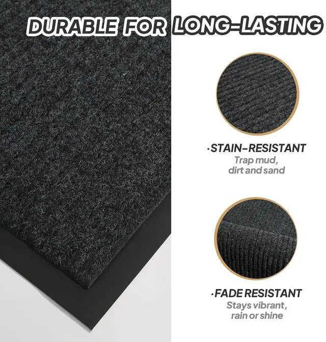 Alt view image 3 of 7 - Indoor Outdoor Door Mat, Large Non Slip Dirt Trapper Entry Rug with Rubber Backing, Fade & Stain Resistant Heavy Duty Low Profile Absorbent Doormat for Commercial Use, 35"×59", Dark Grey