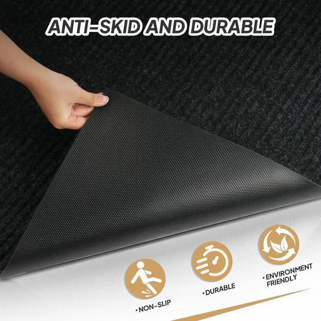 Alt view image 4 of 7 - Indoor Outdoor Door Mat, Large Non Slip Dirt Trapper Entry Rug with Rubber Backing, Fade & Stain Resistant Heavy Duty Low Profile Absorbent Doormat for Commercial Use, 35"×70.9", Dark Grey