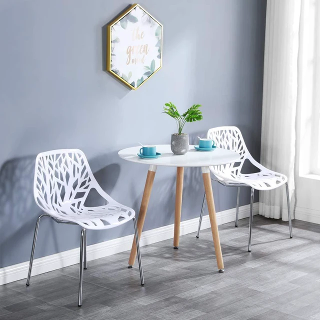 Alt view image 2 of 7 - Modern Stackable Chair Set of 4,Kitchen White Dining Chairs,Birch Sapling Comfy Chairs for Dining Room,Living Room,Waiting Room (White)