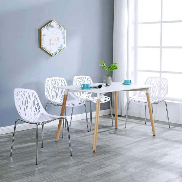 Alt view image 4 of 7 - Modern Stackable Chair Set of 4,Kitchen White Dining Chairs,Birch Sapling Comfy Chairs for Dining Room,Living Room,Waiting Room (White)