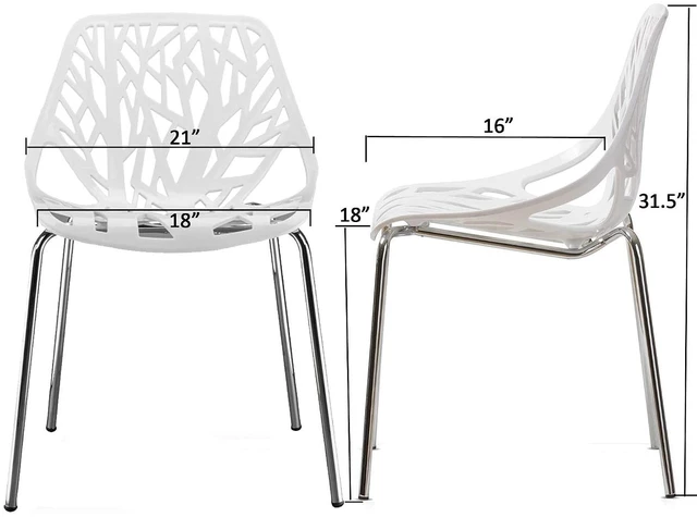 Alt view image 3 of 7 - Modern Stackable Chair Set of 4,Kitchen White Dining Chairs,Birch Sapling Comfy Chairs for Dining Room,Living Room,Waiting Room (White)