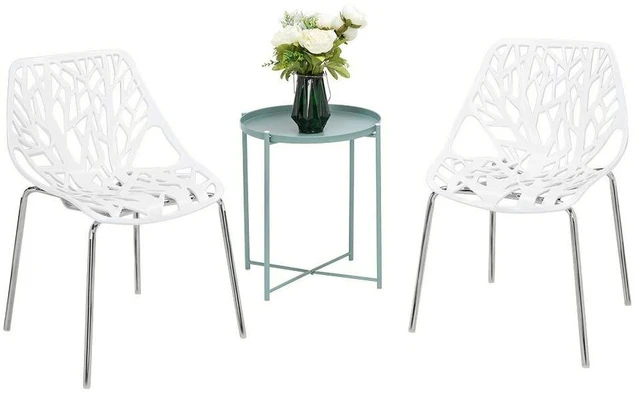 Alt view image 4 of 6 - Modern Dining Chairs Set Plastic Saping Birch Chairs Stackable Chairs Set for Living Room/Kitchen/Office (6, White)