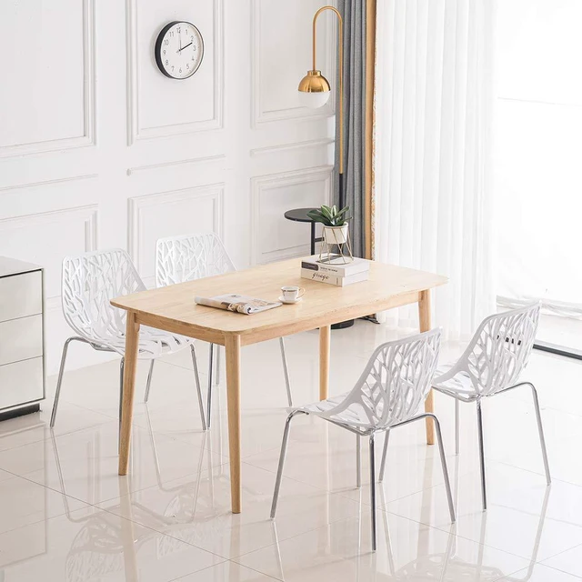 Alt view image 5 of 6 - Modern Dining Chairs Set Plastic Saping Birch Chairs Stackable Chairs Set for Living Room/Kitchen/Office (6, White)