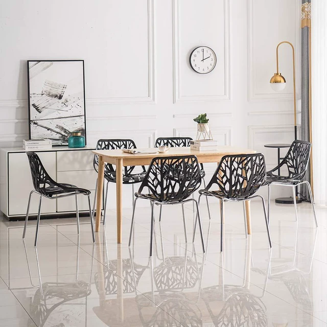 Alt view image 4 of 6 - Modern Black Dining Chairs Set of 6,Plastic Saping Birch Chairs,Stackable Dining Chairs Set for Living Room/Kitchen/Office (6, Black)