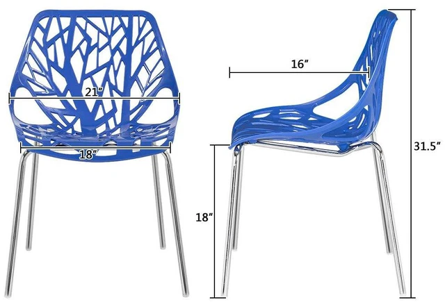 Alt view image 3 of 5 - Modern Stackable Chair Set of 4 Kitchen Dining Chair Birch Sapling Comfy Chairs for Indoor Use (Blue)