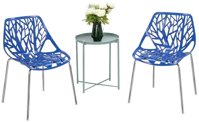 Alt view image 4 of 5 - Modern Stackable Chair Set of 4 Kitchen Dining Chair Birch Sapling Comfy Chairs for Indoor Use (Blue)
