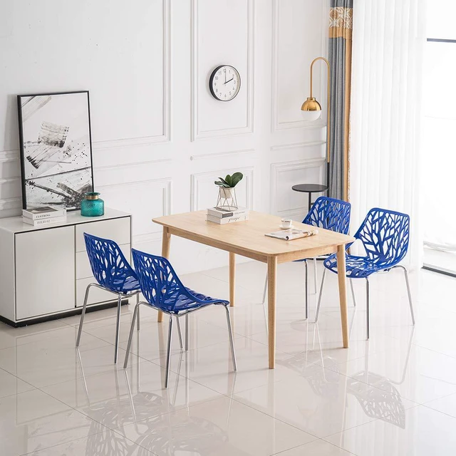 Alt view image 5 of 5 - Modern Stackable Chair Set of 4 Kitchen Dining Chair Birch Sapling Comfy Chairs for Indoor Use (Blue)