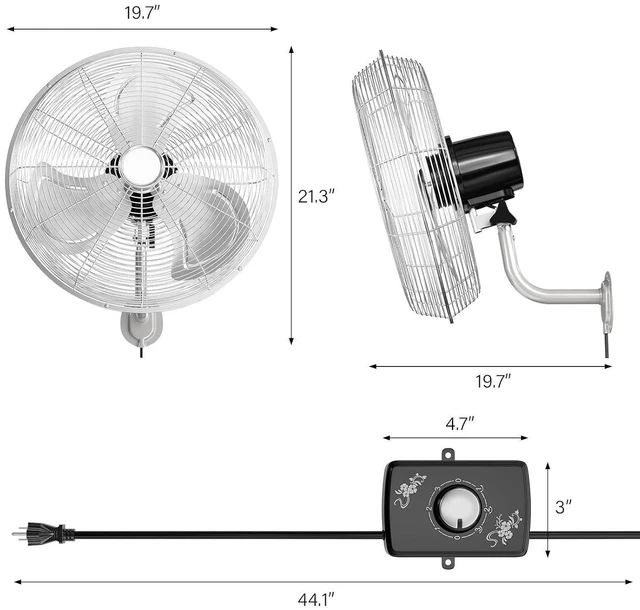 Alt view image 6 of 7 - Industrial Wall Mounted Fan, 3-Speed Settings & Max 4600 CFM, 18 Inch Oscillating Fan with Aluminum Blades & Copper Motor for Patios, Garage & Shop, UL Certified