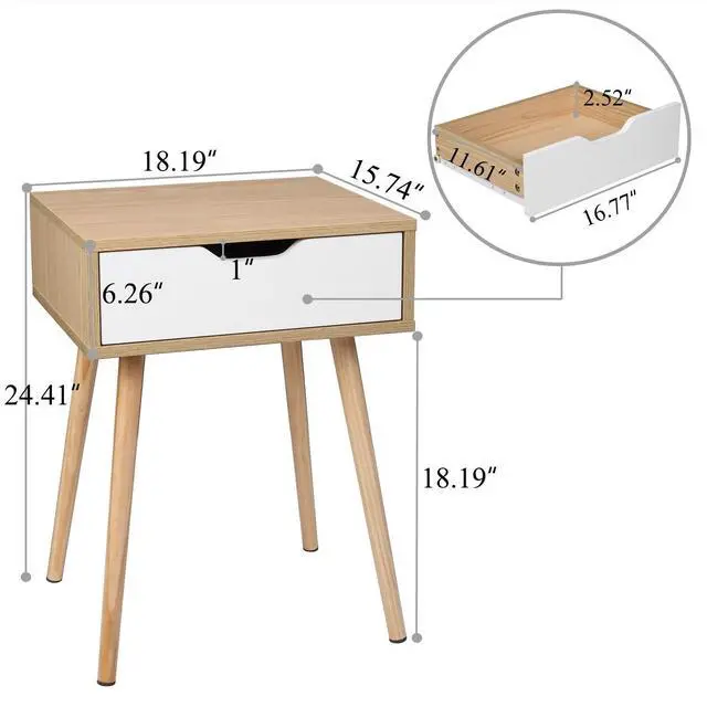 Alt view image 3 of 7 - Wood Nightstands Set of 2, End Side Table with Spacious Drawer & Solid Wood Legs, Small Nightstands for Livingroom, Bedroom, Dorm