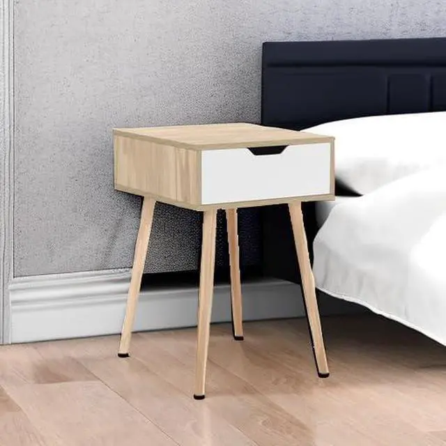Alt view image 2 of 7 - Wood Nightstands Set of 2, End Side Table with Spacious Drawer & Solid Wood Legs, Small Nightstands for Livingroom, Bedroom, Dorm