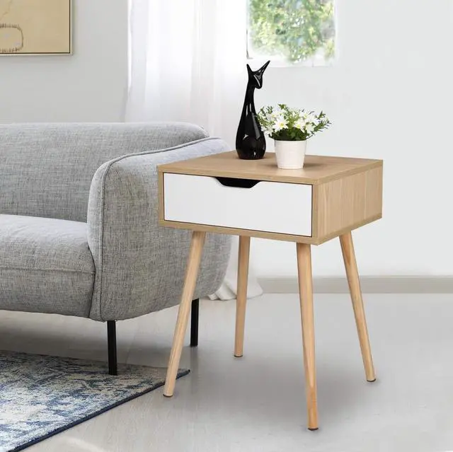 Alt view image 6 of 7 - Wood Nightstands Set of 2, End Side Table with Spacious Drawer & Solid Wood Legs, Small Nightstands for Livingroom, Bedroom, Dorm